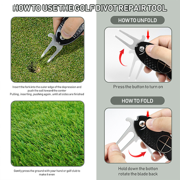 Fiskformet golf divot reparationsværktøj sammenklappelig pop-up knap magnetisk boldmarkør pitch mark letvægts bærbar mini Blue