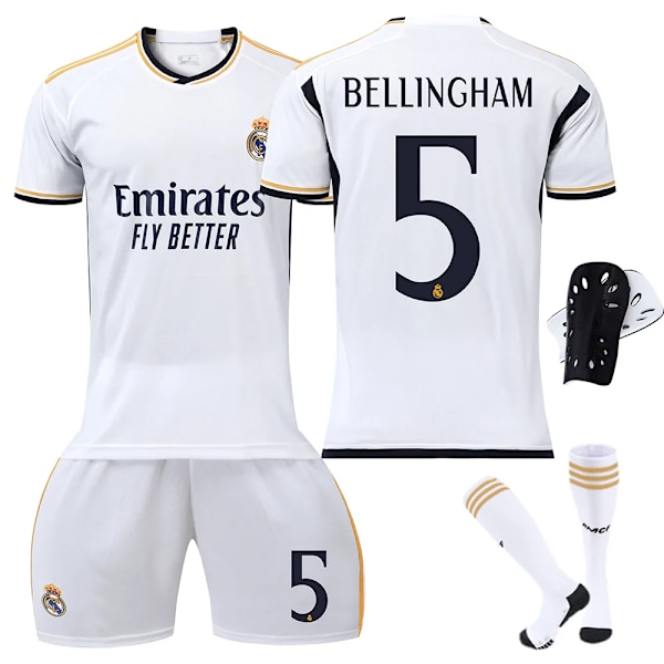 Real Madrid Bellingham Nr 5 Tröja Set Tränings T-shirt Kostym för Barn Vuxna Säsong 23-24 Vit Set B 2 Vit Set B White Set B Size 18