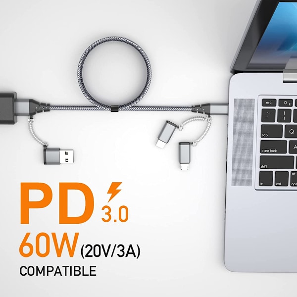 USB C Multi Hurtiglading Kabel PD 3A Data Synkronisering Nylon Flettet Ledning USB A/C til Type C/Micro/iPhone Adapter QC Hurtiglading Kompatibel med iPhone Lap