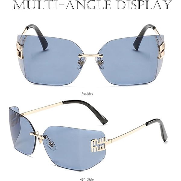 Futuriset Rimless Y2K Aurinkolasit Naisille Miehille Trendikäs Käärivä Kehys