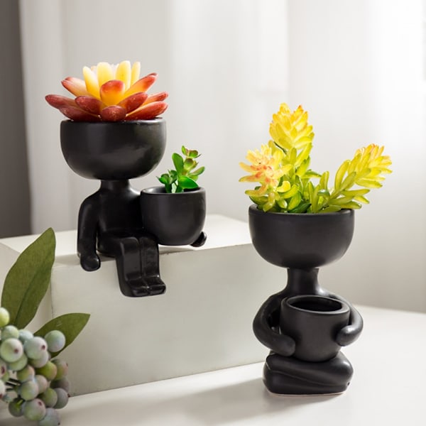 Abstrakta figurer Blomkrukor Keramikvas SVART AA Svart Black AA