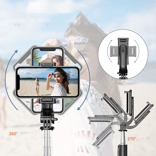 Selfie Stick Stativ med Lys, Tupwoon Selfie Stick med Fjernbetjening, Mini Selfie Stick Mobiltelefon Stativ Kompatibel iPhone Android Samsung