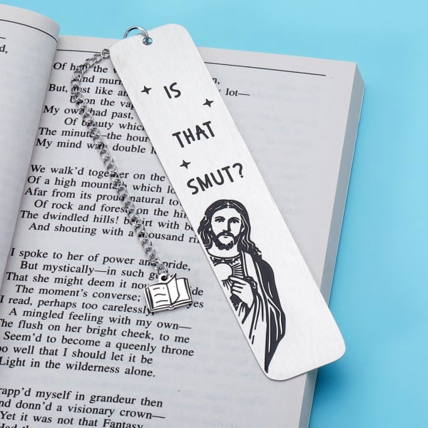 Roliga presenter bokmärke för kvinnor män rostfritt stål bokmärken med tofsar bokälskare humor kikar Jesus bokmärke F