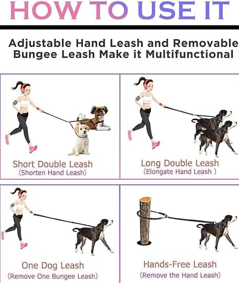 Dubbel hundkoppel 360° trasselfri koppel för 2 hundar Dubbel hundkoppel