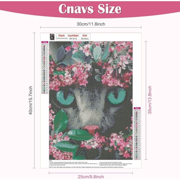 (30x40cm, blomma) 5D Cat Diamond Painting Kit, Full DIY Diamond P