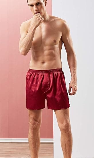 Satin-boksershorts for menn silke pyjamasbukser lounge soveshorts rød 2XL