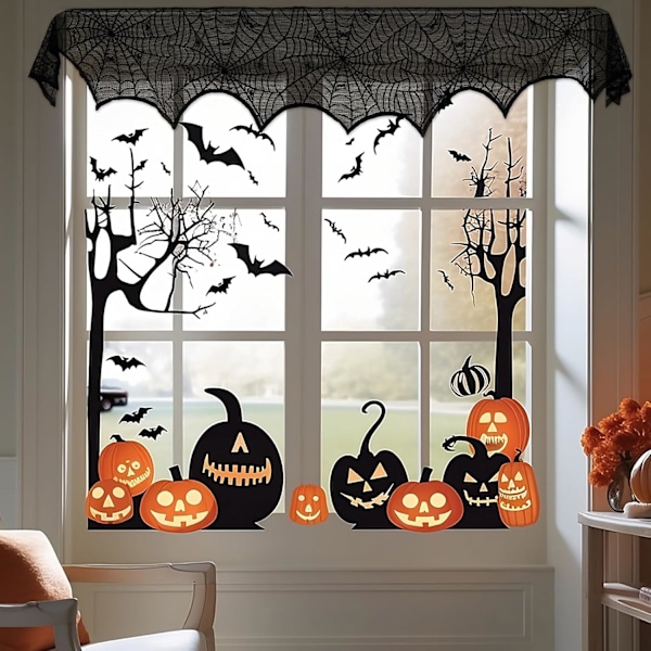 Halloween-dekorasjon Svart Blonder Spindelvev Peismantel Skjerf Deksel Festlig Festutstyr 45 X 243cm 18 x 96 tommer