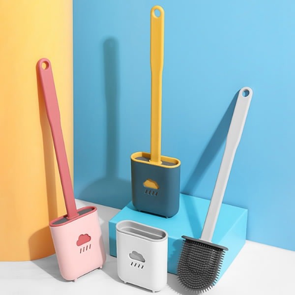 Silikontoalettborste med hållare Kreativ hushållstoalett - bäst pink