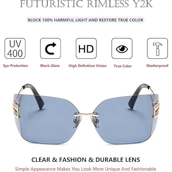 Futuriset Rimless Y2K Aurinkolasit Naisille Miehille Trendikäs Käärivä Kehys