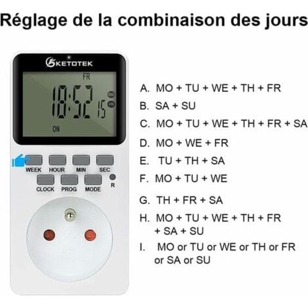 Plug-in digital timer socket 16A 3600W LCD-skjerm 20 grupper på/av Programmerbar timer 24 timer 7 dager AC220V Energisparende