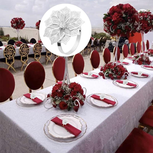 Blomsterserviettringer sett med 6, hul design serviettholdere Blomsters strass Servietspenner