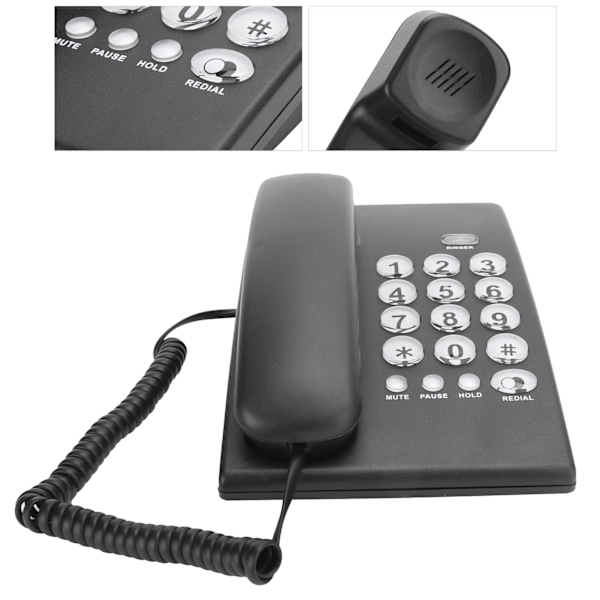 KXT504 Bærbar familieejet kontor fastnettelefon mute-funktion telefon ABS sort