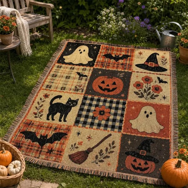 Halloween Gresskar Spøkelse Kasteteppe, Dekorativ Sofa Seng og Campingteppe