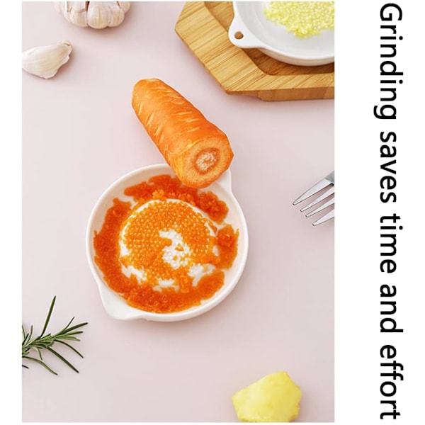 1 Valkoinen Keramiikkarasterilevy Inkiväärille, Valkosipulille, Sipulille, Juustolle, Sitruunalle, Suklaalle, Vihanneksille ja Hedelmille, Syöttövälineet Vauvalle