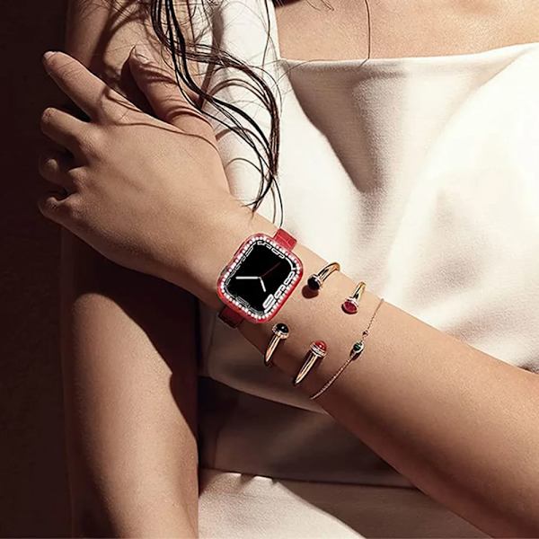Diamond Glass+ Deksel for Apple Watch Etui 45mm 41mm 40mm 44mm 42mm 38mm Bling Bumper+ Skjermbeskytter iwatch Serie 9 8 7 3 6 SE Svart Black Series 654 SE 44MM