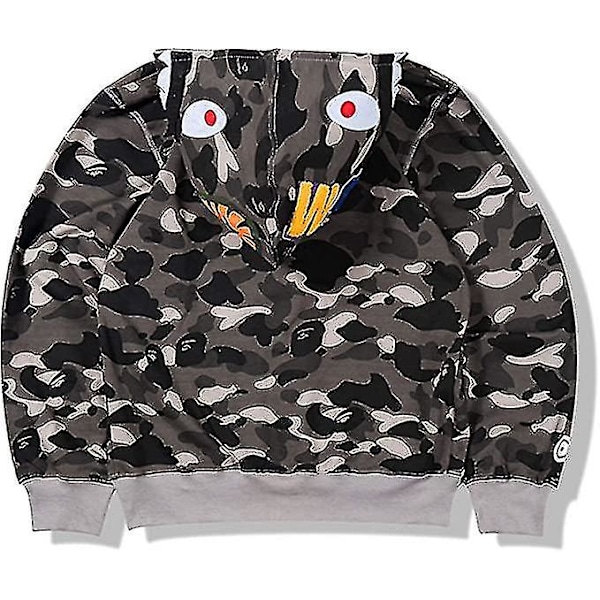 Shark Ape Bape Hoodie Camo Print Polyester Genser Casual Løstsittende Glidelåshettejakke For Menn Kvinner Mørk grå Dark grey M