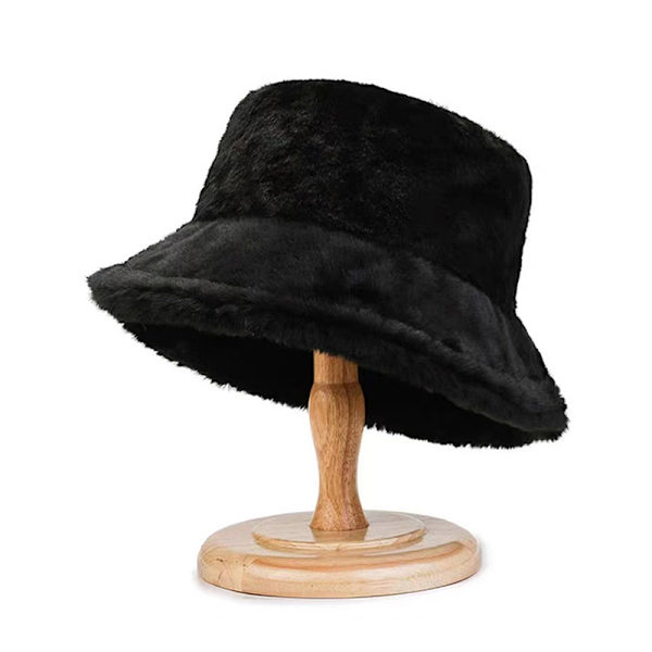Fuskpäls Vinter Bucket Hat För Kvinnor Solid Varm Damhatt Utomhus Black