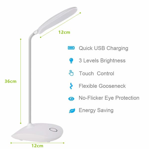 LED bordslampa vridbar, dimbar, batteridriven Vit