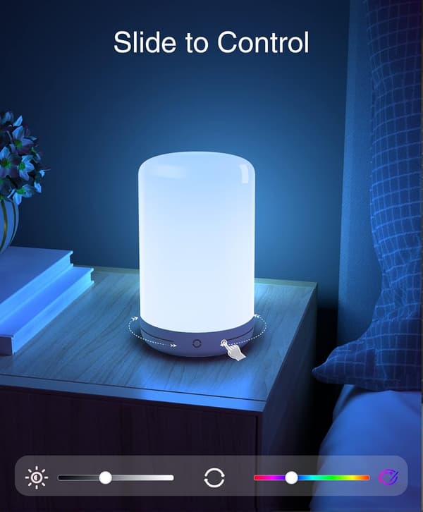 Smart lampe, LED touch lamper ved sengen, RGB farveskiftende dæmpbar &