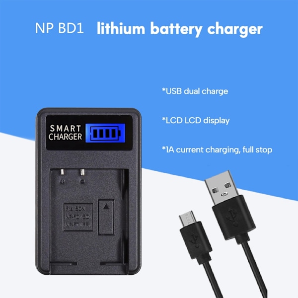 NPBD1 Kamera Batteri LCD USB-oplader til Cyber-shot DSCP100, DSCP120, DSCP150, DSCP200 Kameraer Bærbar og praktisk