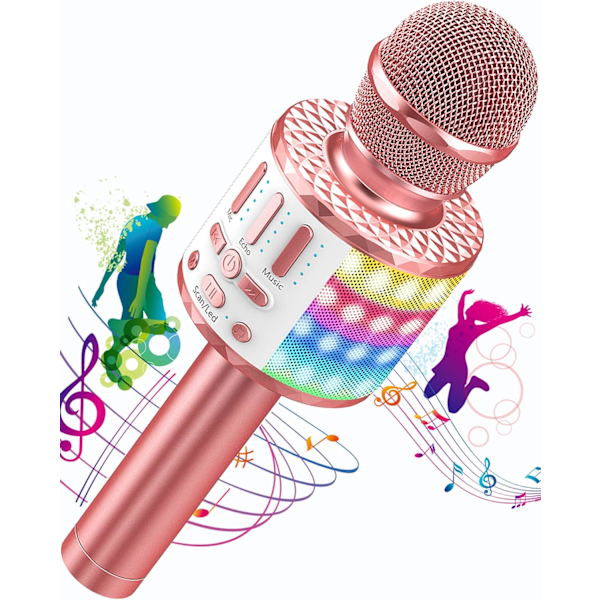 Karaoke Mikrofon, Trådløs Bluetooth Mikrofon til Børn med LED, Bærbar Karaoke Maskine til Sang, KTV, Højttaler og Optagelse