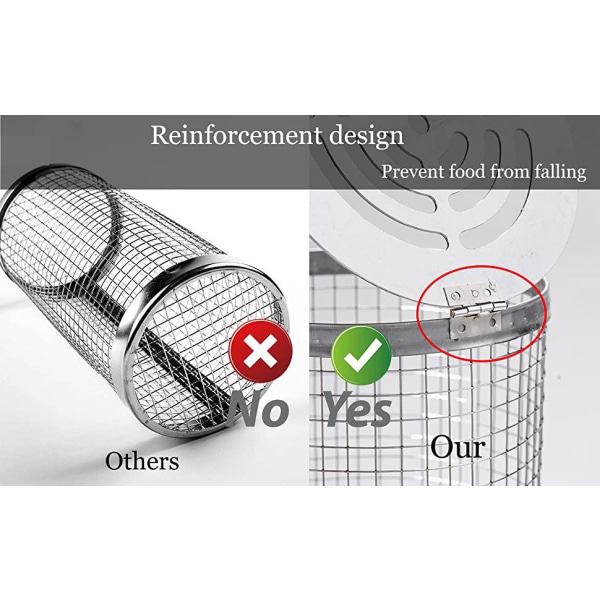 2-pak grillkurv i rustfritt stål, 2 kroker og 2 gafler. Rullende grill