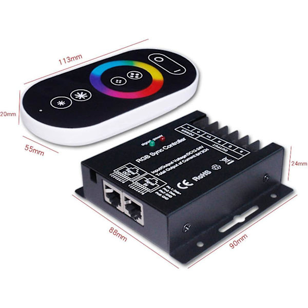 RGB LED berøringsfjernkontroll, RF trådløs berøringsfjernkontroll LED dimmerkontroller for LED-stripe lys DC12v-24v 8a/ch