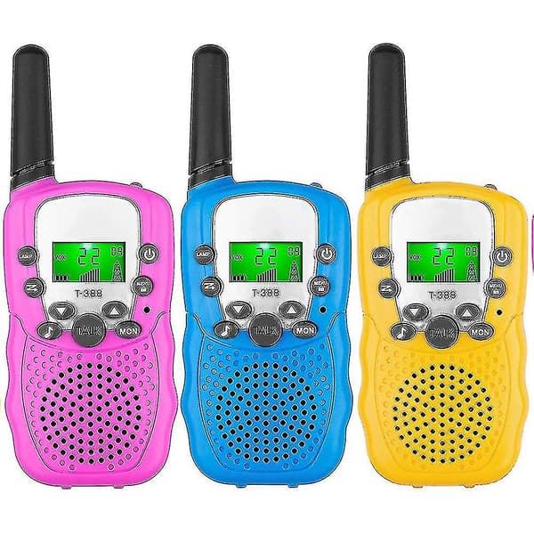 Walkie-talkies för barn 3-pack, 3 mils lång räckvidd med bakgrundsbelyst LCD