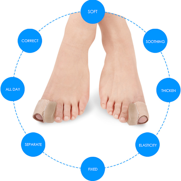 4 st Gel Tåseparatorer, Hallux Valgus Korrigerare med Överlappande Tåtyg Tåavstånd med Mjuk Gel Foder