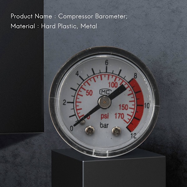 0-12BAR 0-170PSI 10mm Gevind Gas Luftpumpe Trykmåler Kompressor Manometer