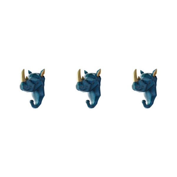 1/2/3/5 Kestävä ja vahva eläinpään avaimenkoukku yksinkertaiseen retro-siniseen (norsu) Retro blue (rhino) 3 Sets