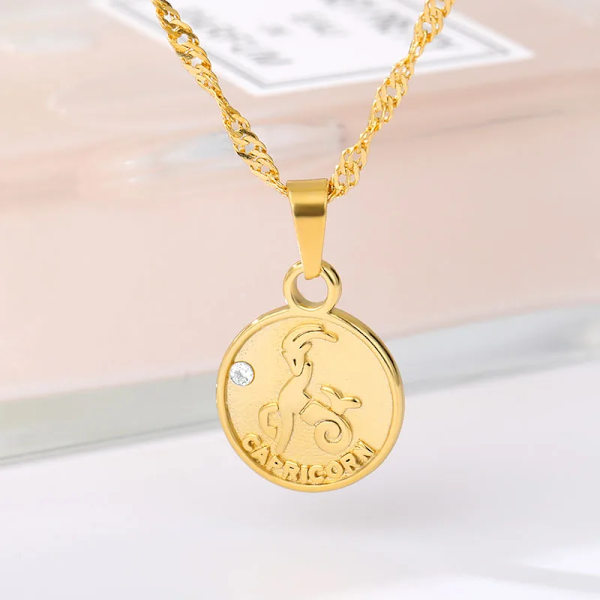 Disk Stjernebillede Halskæde 12 Stjernetegn Sten Vedhæng Halskæde Kvinder Mode Horoskop Smykker Fødselsdagsgaver Guld Farve Gold Color Sagittarius
