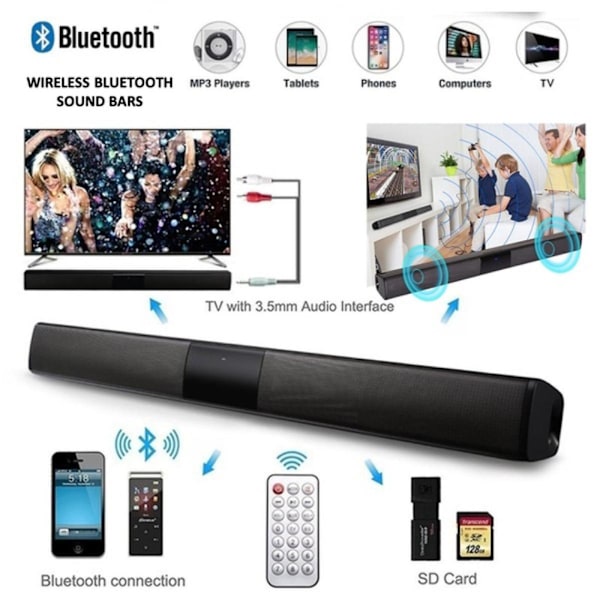 Sorte trådløse Bluetooth-højttalere til hjemmebiograf med 3D-surroundbas til pc, tv, computer | Subwoofer (sort)
