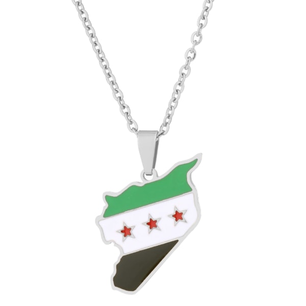 Unikt Syrien Karta Hänge Halsband Traditionell Flagga Hänge Vänskap Halsband Silver 0.02