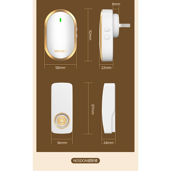 Trådløs dørklokke, vandtæt dørklokke til hjemmet, flere lydstyrker