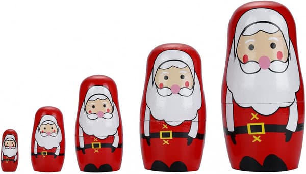 5 st. Ryska Nesting Dolls Handgjorda Träfåglar Jultomte Nesting Dolls Set för Barn Jul Födelsedag Leksak Present (Jultomte)