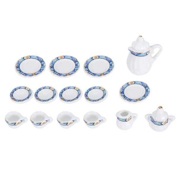 1:12 Nukkekodin Keittiö Miniatyyri 15 kpl Posliini Kukallinen Teekuppisetti Deko Kokoelma (#2)