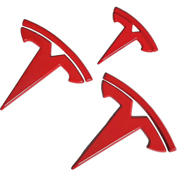 3-Pack Tesla Model 3 Car Steering Wheel Emblem Decals (Red)