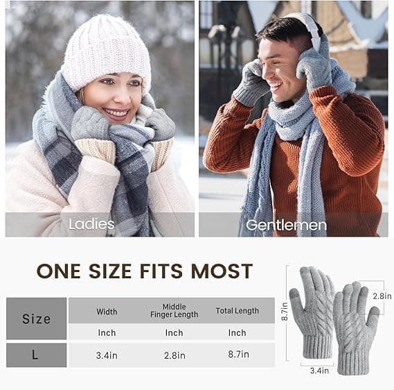 Alpacka Vinterhandskar 22 cm Vindtäta Varma Pekskärmskompatibla Grå