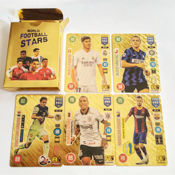 55 guldfolie fodboldstjernekort - VM, EM, La Liga og Premier League - Engelsk sæt 55 blændende farver 55 dazzling colors 【 Random outer packaging pattern 】