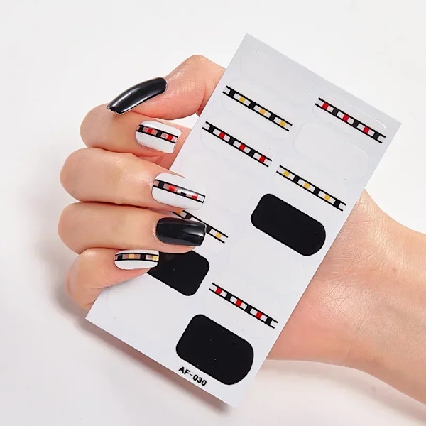 14 Tips Langtidsholdbare Nail Art Decal Manicure Tryk På Negl Fuld Negle Wraps Polsk Band Negleklistermærker Til Kvinder Pige S AF030