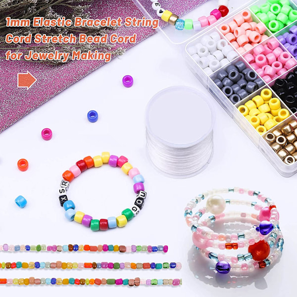 1 mm perlet elastisk snor, transparent elastisk snor