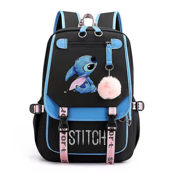 Stitch USB Genopladelig Duffel Taske, Skoletaske, Rejsetaske - Perfekt BLUE
