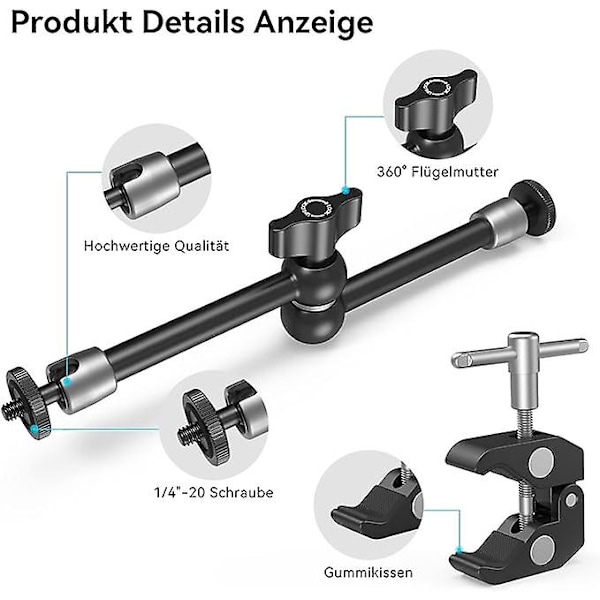 Smallrig 10 tuuman Magic Arm -nivelvarsi ja Super Clamp -suuripuristin monitorille ja LED-valolle - Kbum2732[qb]