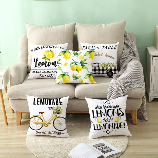 Citron Kuddfodral Gult Citrontryck Kudde Mjuk Modern Bondgård för Sovrum Soffa Vardagsrum 45 x 45 cm (Citron 2)[qb]