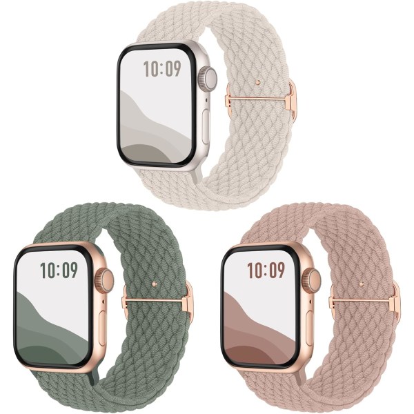 Anti-Slip Braided Band 3-Pack Compatible for Apple Watch Straps Adjustable Stretchy Elastic Replacement Band for iWatch Ultra SE 9 8 7 6 5 4 3 2 1