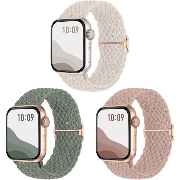 Antiskrid flettet rem 3-pak kompatibel til Apple Watch-remme Justerbar strækbar elastisk udskiftningsrem til iWatch Ultra SE 9 8 7 6 5 4 3 2 1