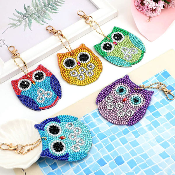 DIY Pöllö Avaimenperä Timanttimaalaus Täysi Timantti, DIY 5D Mosaiikki Shap