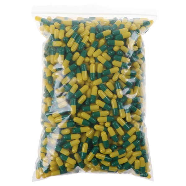 1000 tomme tomme harde løse gelatinkapsler Størrelse 0# Gel Medisin Grønn Gul Green Yellow 1000Pcs