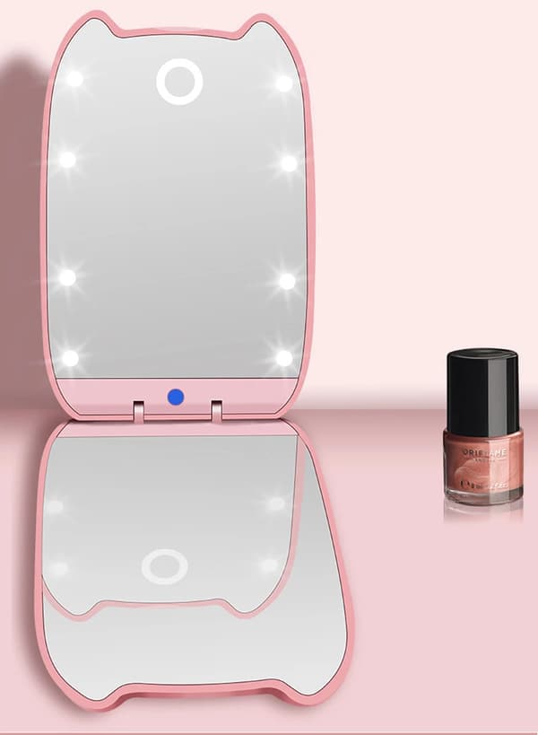 LED Makeup Spejl med Lys Bærbar Foldbar Spejl Kat ea